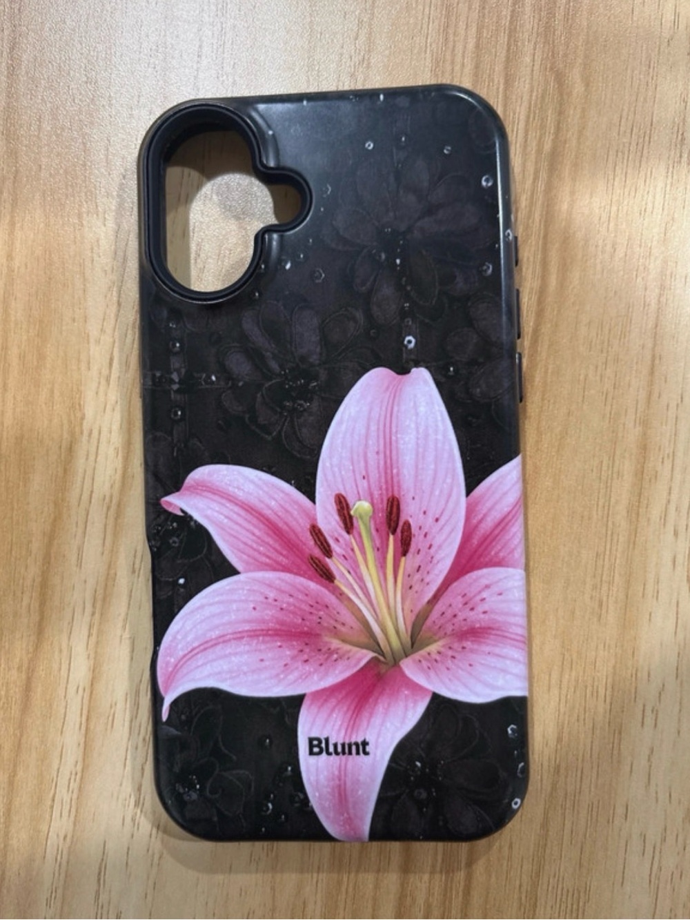 Blunt Phone Case For Iphone 16 Plus ,Pink Lily Floral Phone Case - Black